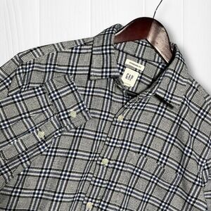 Gap Plaid‎ Flannel Mid Weight Standard Fit Button Down Shirt Mens Medium Blue